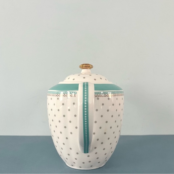 Grace’s Teaware Josephine Aqua Polka Dot Gold Porcelain Teapot - Picture 4 of 8